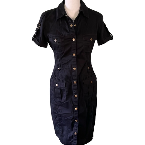 Calvin Klein Black Short Sleeve Safari Dress Size 4 - Picture 2 of 11